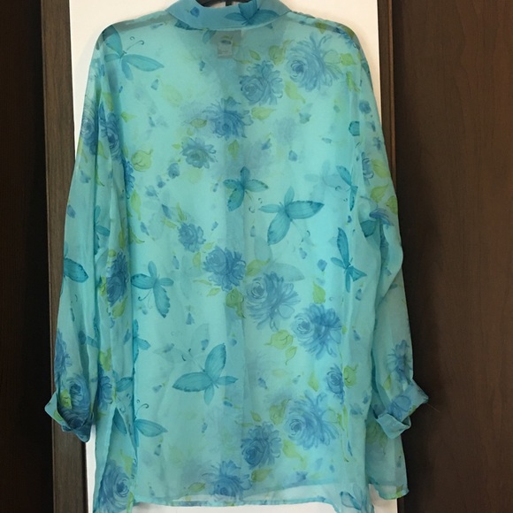 Notations Blue Butterfly Sheer Long Sleeve Top - Picture 3 of 4